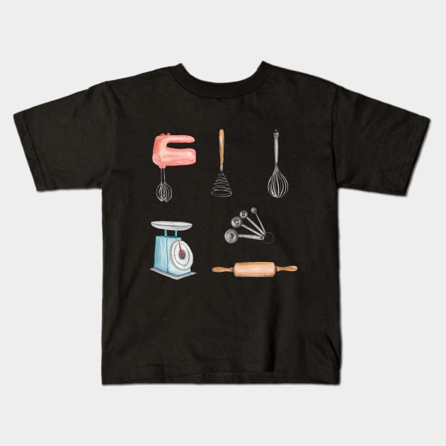 Cooking Baking Kitchen Tools Kids T-Shirt by NatureGlow